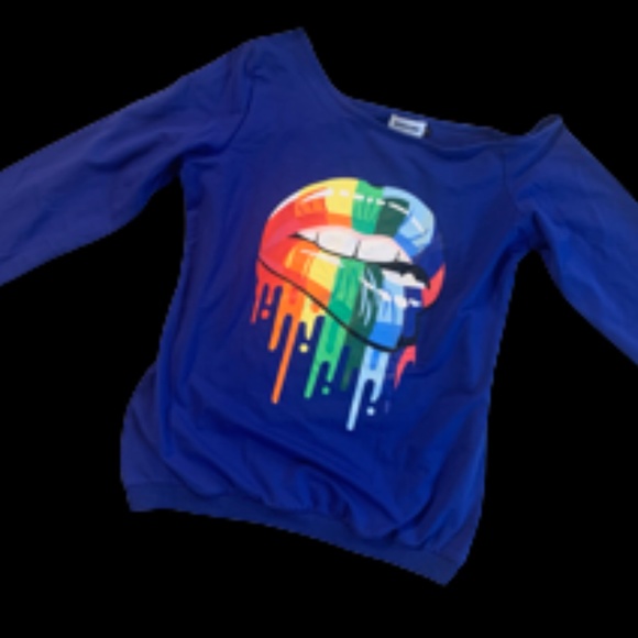 MagicMK Women's Shirts Rainbow Mouth Lips Off the Shoulder - Picture 6 of 13